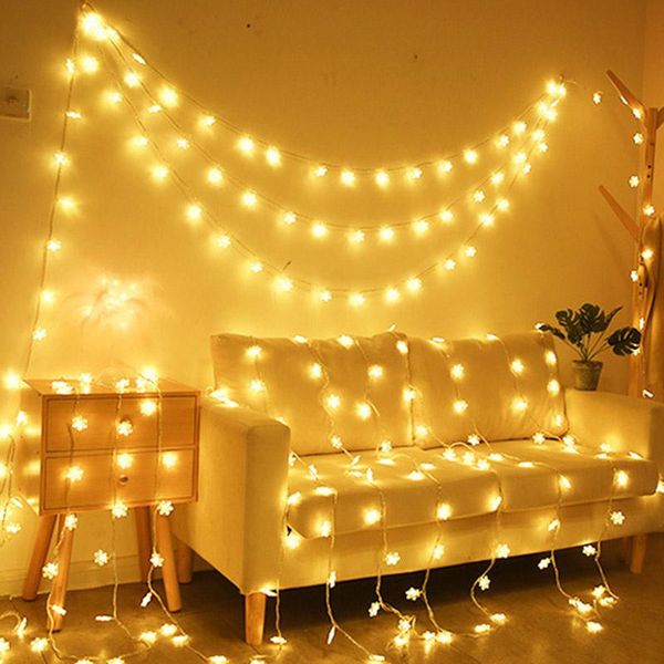 

10/20/40 led snowflake light string twinkle garlands battery powered christmas lamp holiday party wedding decorative fairyÂ·