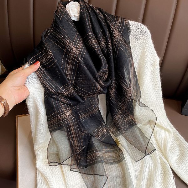 

2020 luxury silk scarf women winter warm shawl wraps lady foulard hijab scarves plaid female thin pashmina bandana headband, Blue;gray