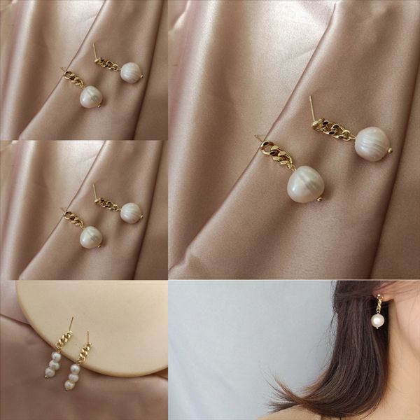 

d1j clip and american fashion new simple earrings marble imitation crystal geometric earring versatile, Golden
