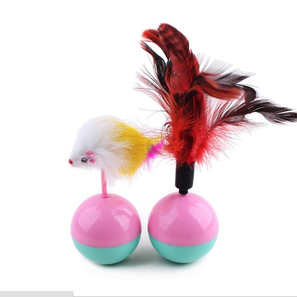 

cat toys 5.5cm funny pet favorite feather mouse tumbler plastic balls for cats dogs playing fun