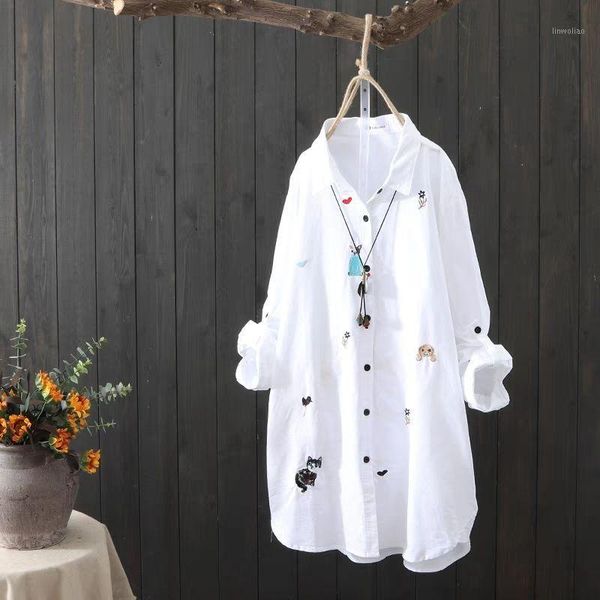 

plus size cotton embroidery women loose long white shirts 2019 spring autumn new casual ladies blouse female oversize1