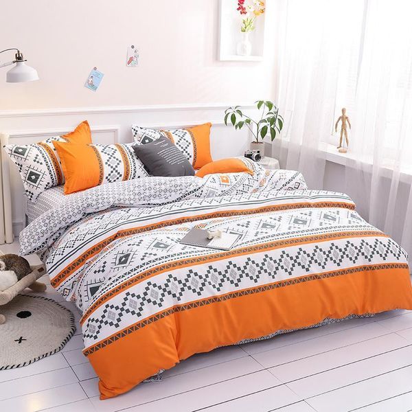 

geometric pattern linen bedding set single & twin comforter king size 3/4 pcs flat sheet pillowcase