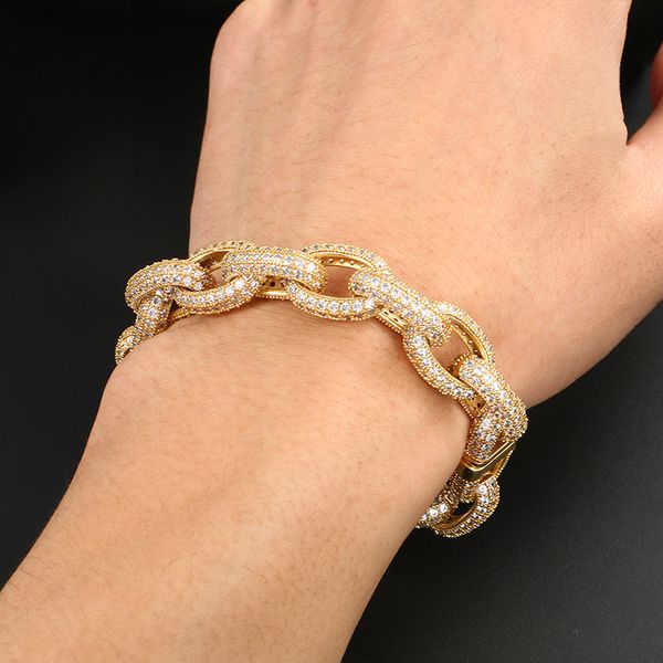 

factory direct supply fashionable mens hip hop cross chain o-shaped chain wax inlaid zircon bracelet hip hop rap christmas present, Golden;silver