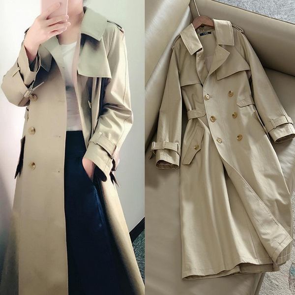 

breasted windbreaker women's medium length 2020 autumn new korean women's overcoat slim temperament overcoat trend11, Tan;black