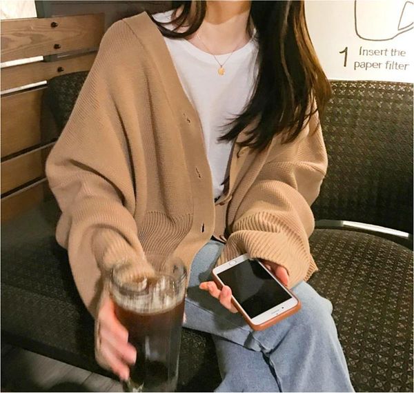 

women's knits & tees mozuleva 2021 fashion basic women knitted cardigans tide solid loose casual long sleeve elegant sweaters coat fema, White