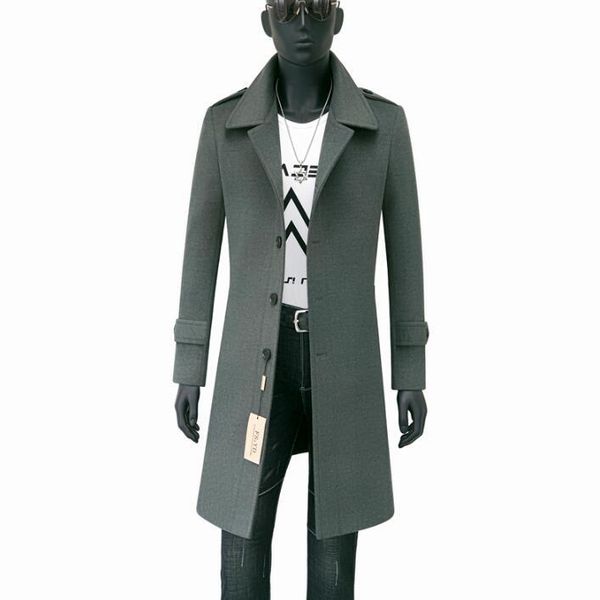 

men's wool & blends grey casual woolen coat men trench coats long sleeves overcoat mens cashmere single breasted casaco masculino engla, Black