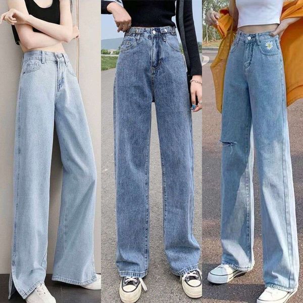 

jeans women's new summer 2020 high waisted slim wide leg loose and perforated daddy pants, Blue