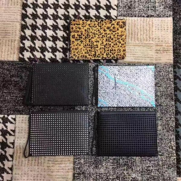 

28*20cm fashion women men's spikes clutch bag handbags real leather mobile phone clutches bag men wallet bags purse male pack, Red;black