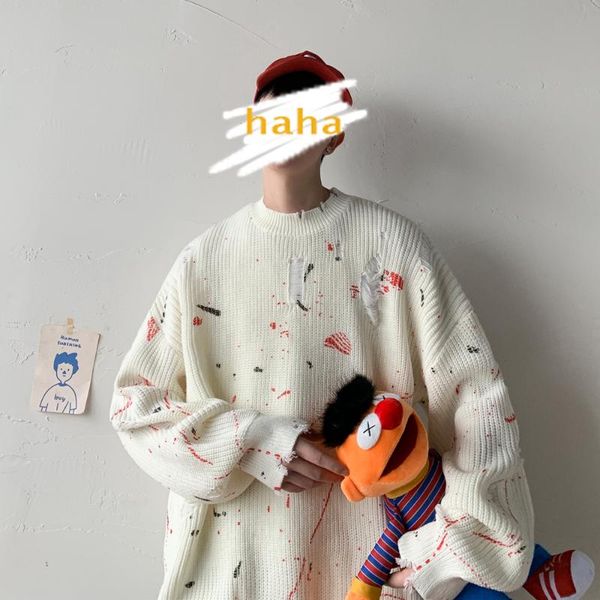

2020 autumn winter men pullover casual sweaters male knitted korean sweater print mens harajuku fashion new oversize clothes, White;black