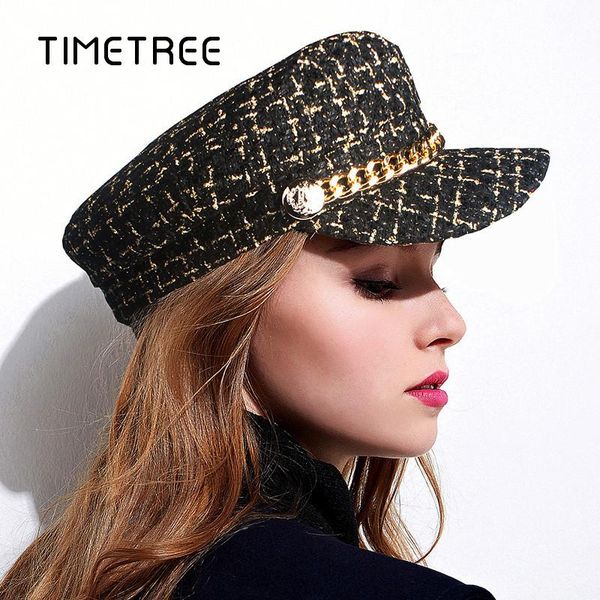 

berets time tree retro lattice wool navy caps women flat warm casual soft hats metal button outdoor windproof, Blue;gray