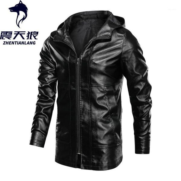 

separate station men's pu leather jacket autumn coat men medium-length thin1, Black