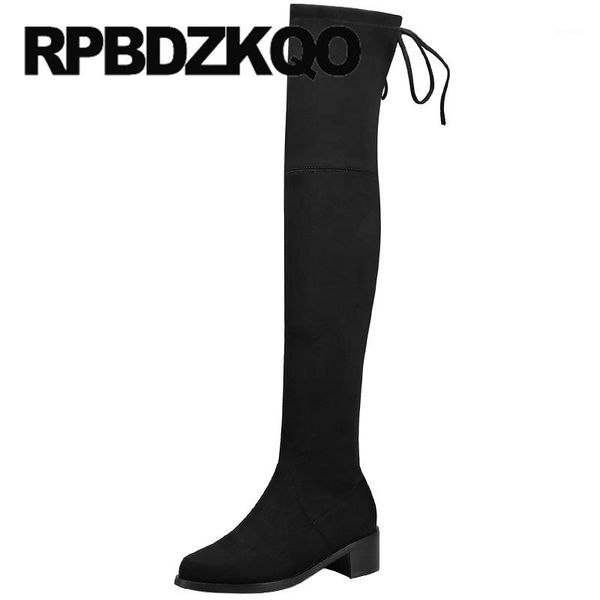 

winter high heel fur suede slim thigh women boots long block shoes hidden chunky tall over the knee black stretch mid1