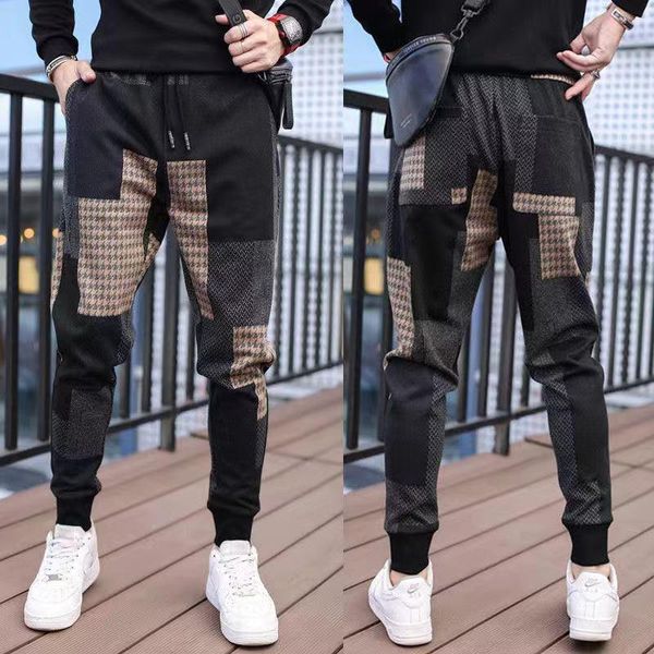 

running pants autumn and winter light luxury men's stitching casual sports trendy wild loose, Black;blue