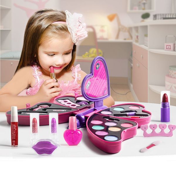 Kinder Make-up Box Set Spielzeug Schmetterling Dressing Kosmetik Mädchen Spielzeug Kunststoff Sicherheit Schönheit Pretend Spielen Kinder Make-Up Spiele Geschenke LJ201009