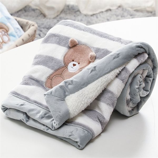 Cartoon verdicken Doppelschicht Flanell warm Swaddle lope weiche Kinderwagen Wrap geboren Kinder Bettwäsche 220225