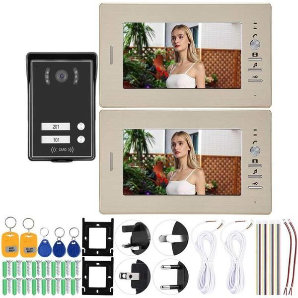 

hd 7inch color video intercom 2 monitors doorphone control system smart access door camera 110~240v night vision infrared