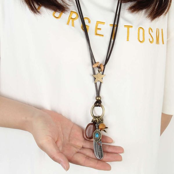 

feather fashion pendant accessories starfish turquoise necklace women's jewelry multilayer necklace, Silver