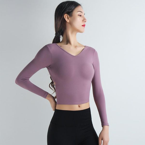 

yoga outfits women's clothing for sports fitness long sleeve quick dry breathable running gym t-shirts sportswear women1, White;red