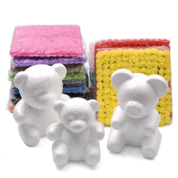 

144pcs pe no lace rose foam flowers mini bouquet &teddy bear rose flower diy gifts wreath artificial flower foams fake bbyond