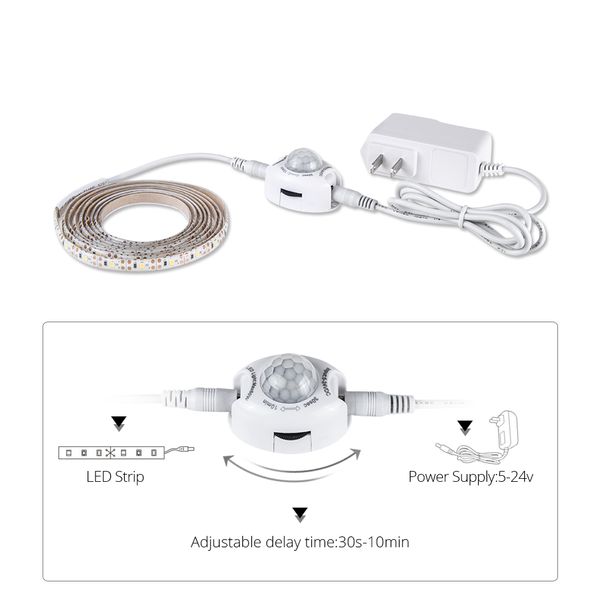 

pir motion sensor led night light sensor night lamp 1m 2m 3m 4m 5m led strip + power supply for cabinet stair bed lights