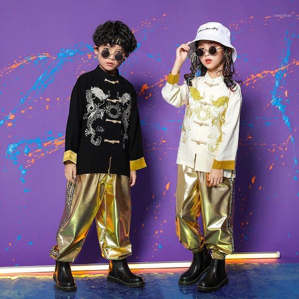

children hip hop clothing china style sweatshirt running shiny pants for boys girls jazz dance costumes clothes wear1, Black;red