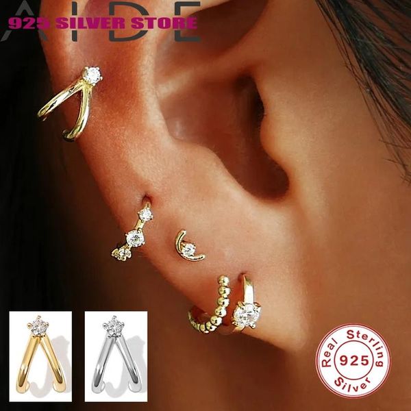 

stud aide platinum-single 925 sterling silver earrings diamond pierced cartilage for women 2021 fashion, Golden;silver