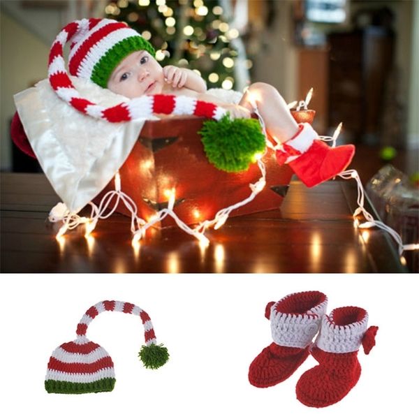

newborn baby cute crochet knit christmas hat pgraphy prop infant girls costume outfits lj201223, White