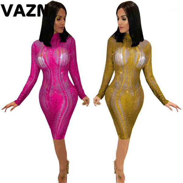 

vazn sequin new 2019 casual women solid short dress vintage party o-collar full sleeve bodycon club mini dress vestido1, Black;gray