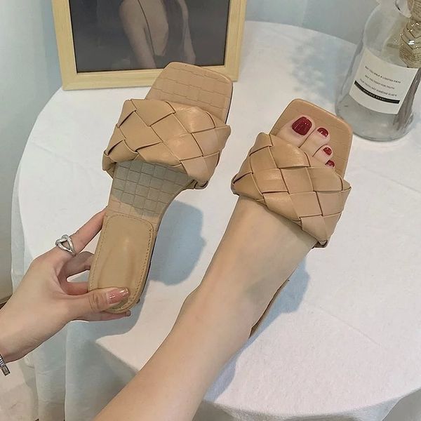 

outdoor summer new style flat bottom fashion half drag one word thick bottom woven muller ladies sandals women shoes #h50k, Black