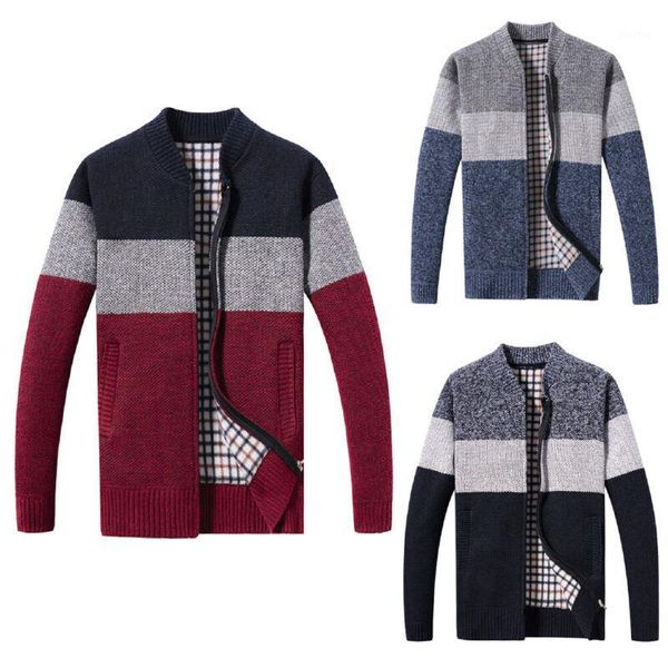 

new 2020 autumn winter new men's jacket slim fit collar stand up jacket zipper men solid thick cotton warm men1, Black;brown