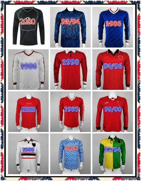 

retro long sleeve keane giggs cantona soccer jerseys 92 94 98 99 00 beckham solskjaer keane ronaldo ferdinand rooney scholes football shirt, Black