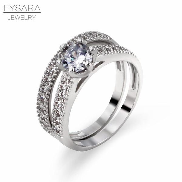 

fasara 2 rounds cubic zirconia paved six prongs rings sets engagement silver color crystal rings wedding jewelry for women gift sqcrhl