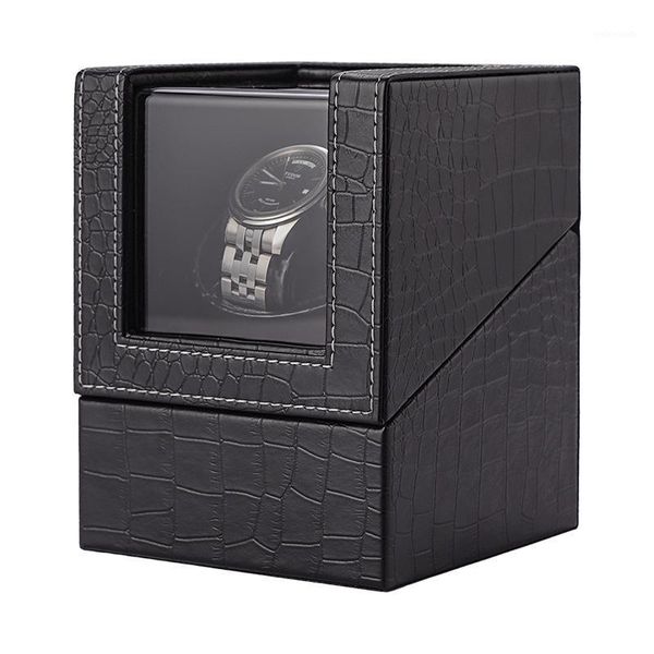 

watch boxes & cases leather single automatic winder winding jewelry display storage box case holder motor shaker mover remontoir battery1, Black;blue