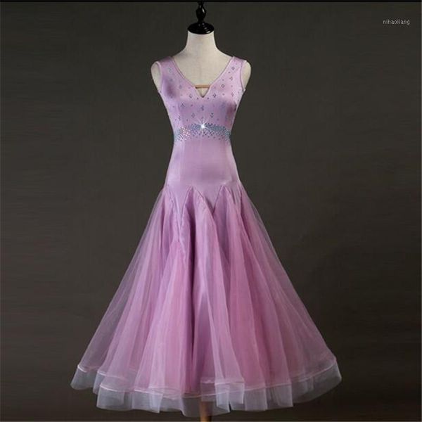 

stage wear 2021 women pink rhinestone decoration modern dance dress team competition costume tap dresses1, Black;red