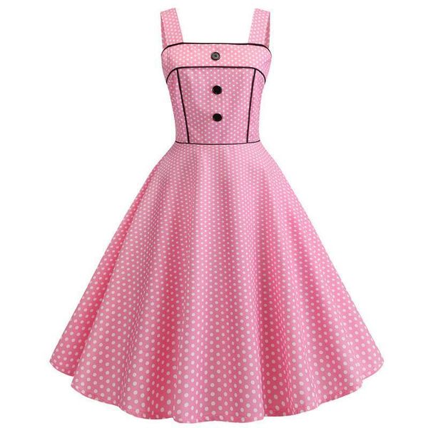 

vintage pink polka dot summer dress women 2021 spaghetti strap party pin up rockabilly dress plus size robe femme, Black;gray