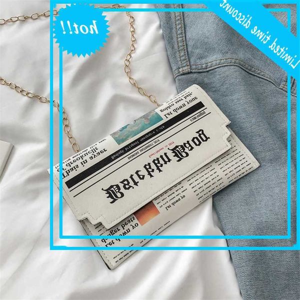 

jin mantang envelop task women 2021 new personality inkjet newspaper clutch joker shoulder messenger bag chain evening bags
