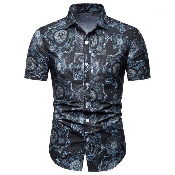 

floral printed short sleeve shirts for men casual slim fit hawaiian shirt camicia uomo chemise homme manche court 201, White;black