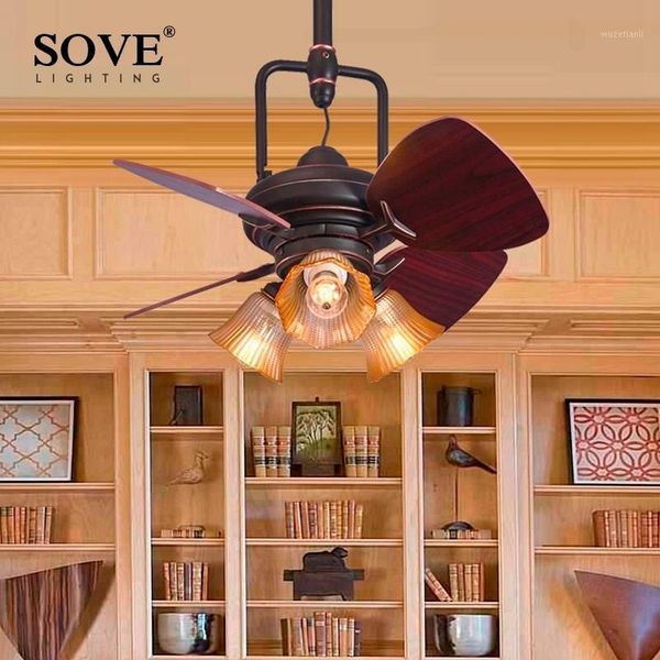 

sove 24 inch retro village wood mini ceiling fans with lights decorate bedroom home 220 volt ceiling light fan lamp1