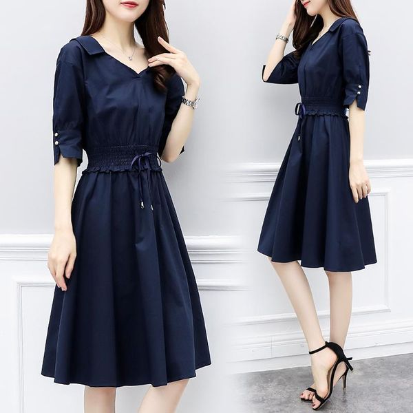 

dress women large size solid dresses 2020 summer vintage half sleeve a-line slim fashion ladies dress plus size 4xl vestidos1, White;black