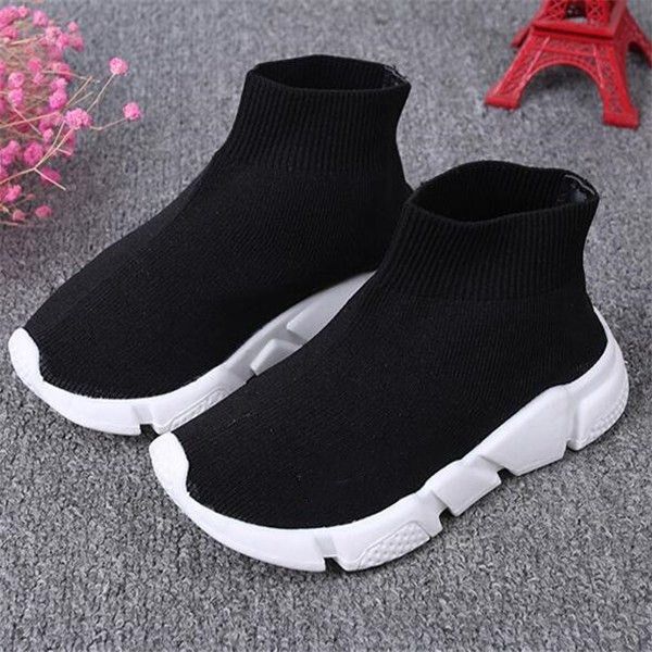 

luxury designer kids outdoor athletic shoes children boy girls running sports shoes toddler baby knitted breathability socks shoe, Black