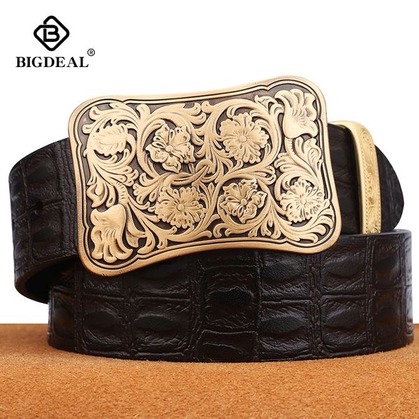 

cowhide genuine leather belts for men brand male pin buckle jeans cowboy mens belt luxury designer leather belt men 201111, Black;brown