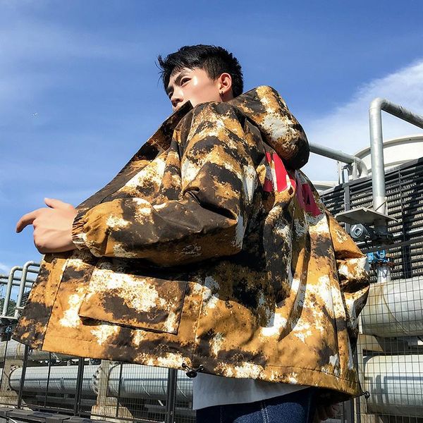 

autumn new mens casual hooded camouflage jacket fashion style men's coat large size loosejapanese street men clothing, Black;brown