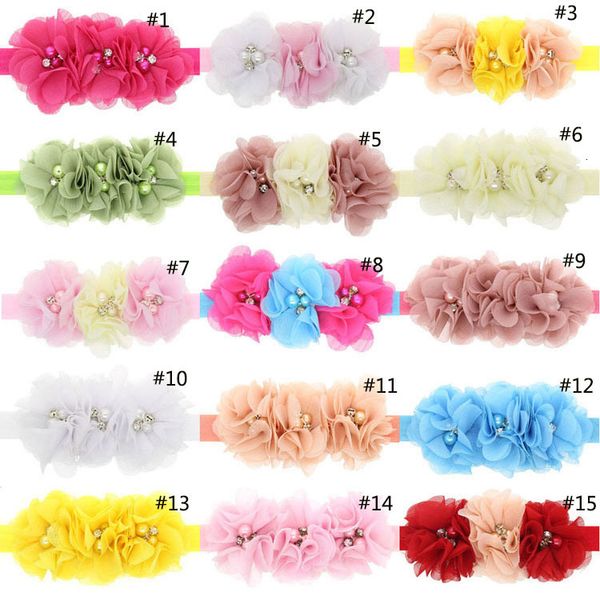 

factoryv7q2flowers gril baby 3 28 bands styles pearl crystal chiffon floral elastic headbands kids headwear head band hair accessor
