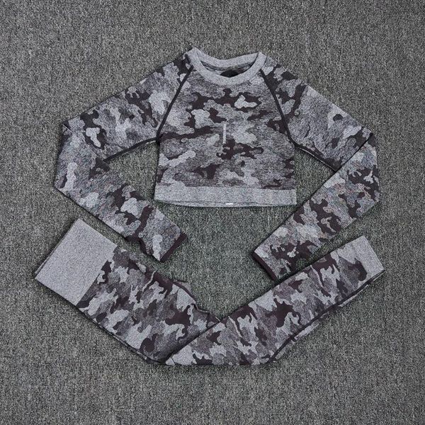 

yoga outfits women set seamless fitness clothing sport long sleeves camouflage gym leggings pants suit workout sportswear, White;red