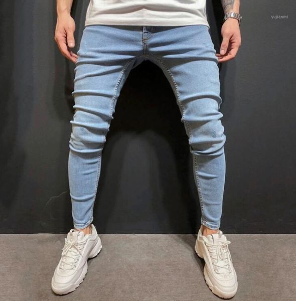

new men's jeans mode homme slim casual men's blue skinny elastic scratches feet denim plus size men trousers moda masculina1