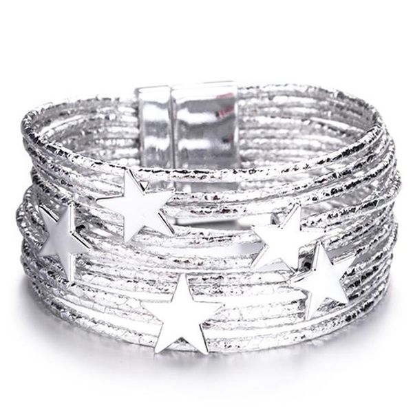 

flashbuy fashion star leather bracelet for women simple multi layer magnetic charms bangles party jewelry wholesale sqcosh, Golden;silver