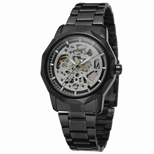 

fashion trend men and women wrist watch folding buckle stainless steel automatic mechanical wristwatchs fashion casual hollow retro steel bn, Slivery;brown