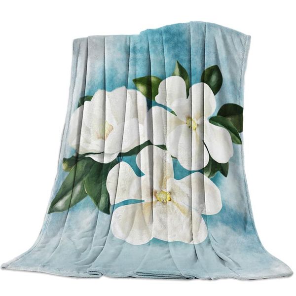 

white flowers oil painting throw blanket portable soft blanket for sofa microfiber flannel blankets for beds