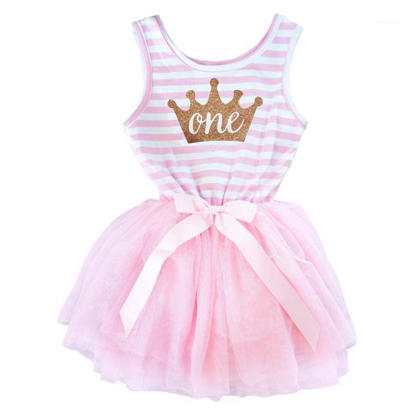

girl's dresses wholesale- 0-24m toddler infant stripe imperial crown print cute born for 1 year baby christening birthday gift with rib, Red;yellow