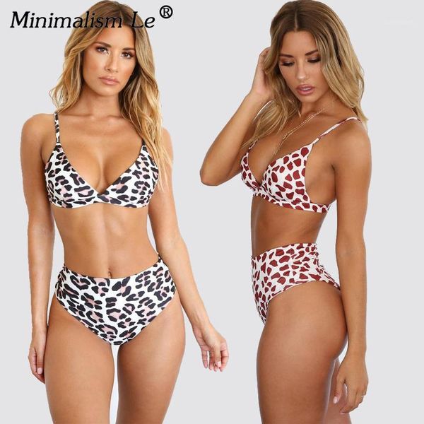 

minimalism le leopard print bikinis set women swimsuit swimwear high waist bathing suit beach wear female biquini1, White;black